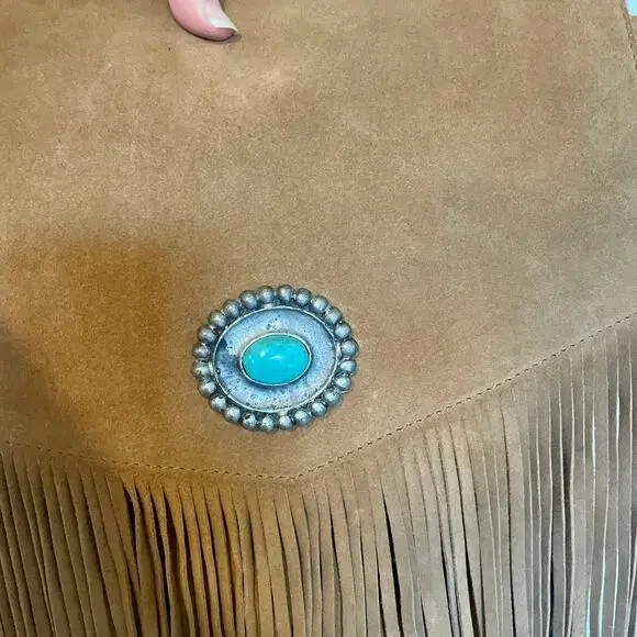 Ten79LA Ricky Suede Tan Crossbody Bag Fringe Western Native Inspired - Picture 5 of 15